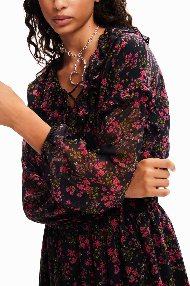 Vestido corto gasa flores | Desigual