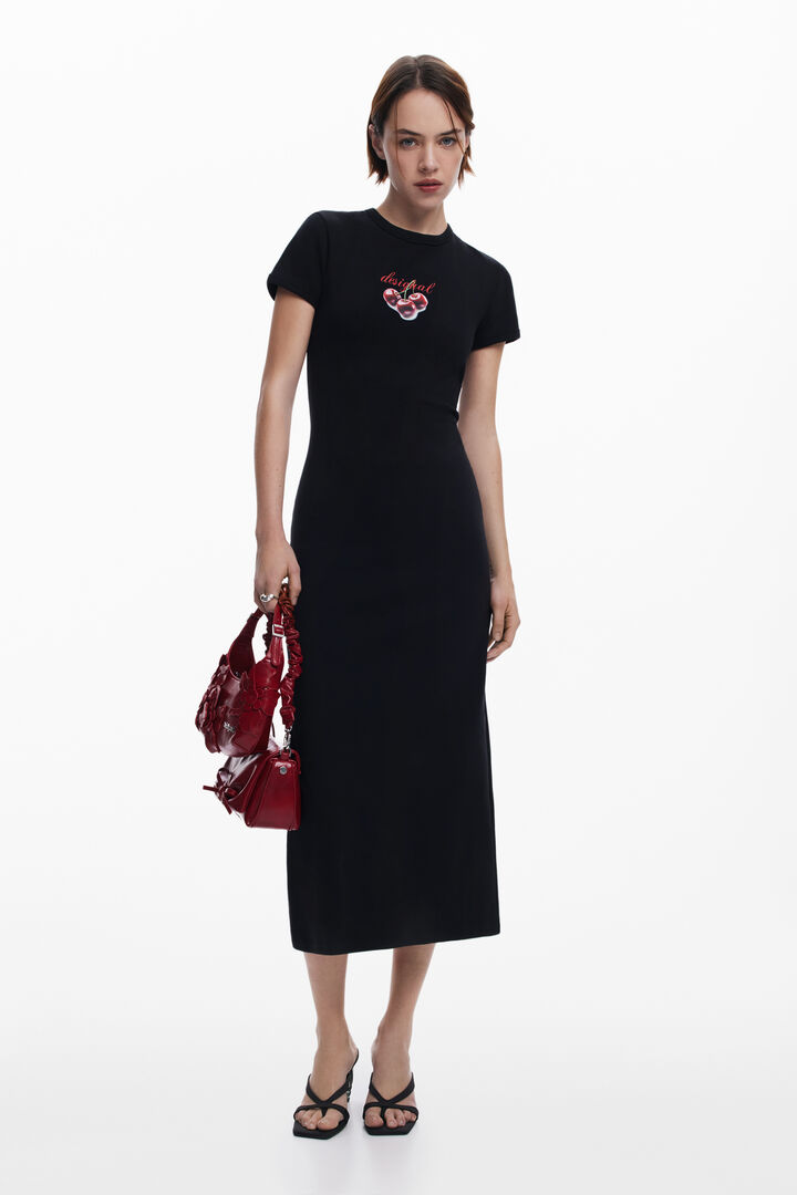 Ribbed midi dress cherries | Desigual