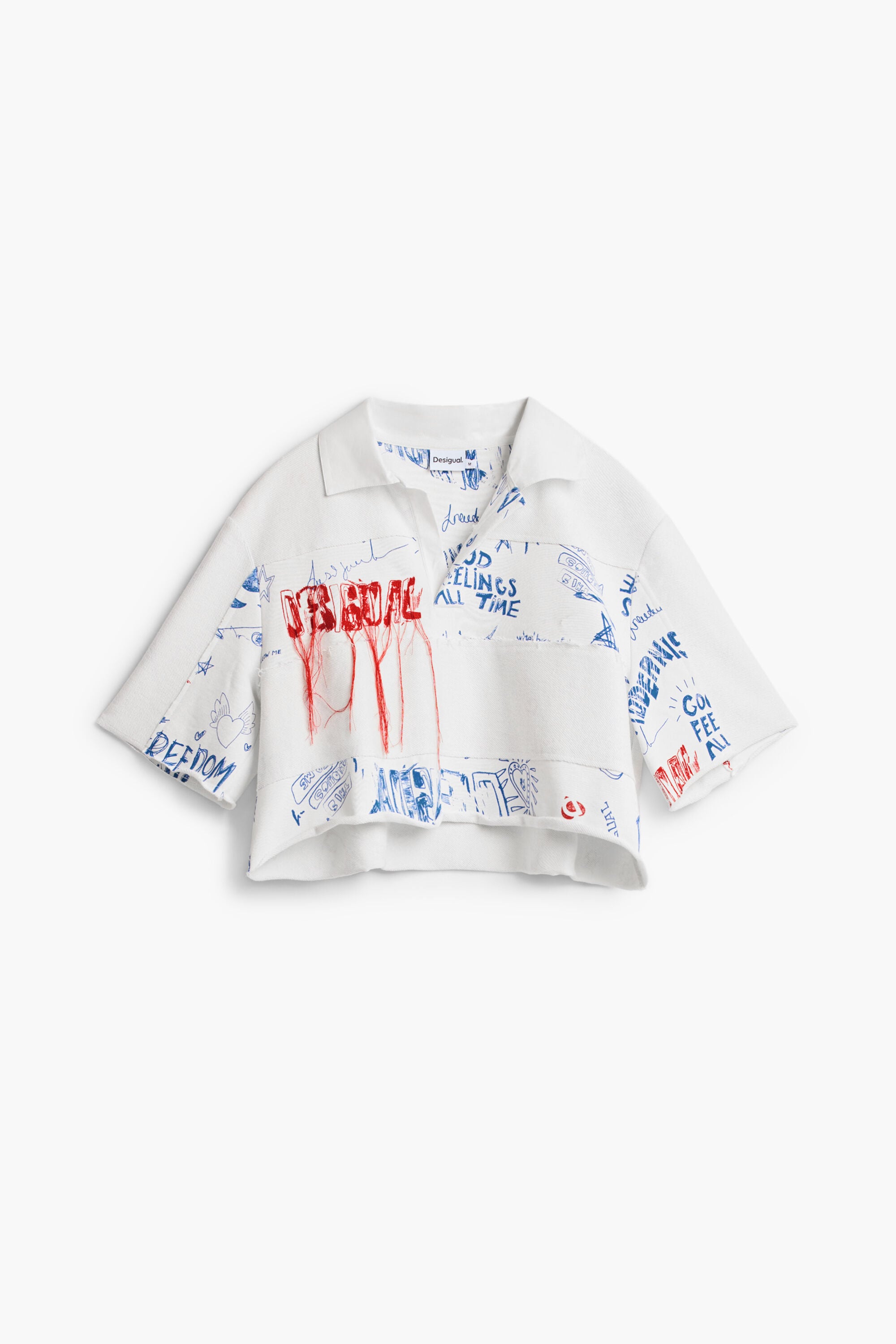 Camiseta polo crop, Algodon, Blanco, L
