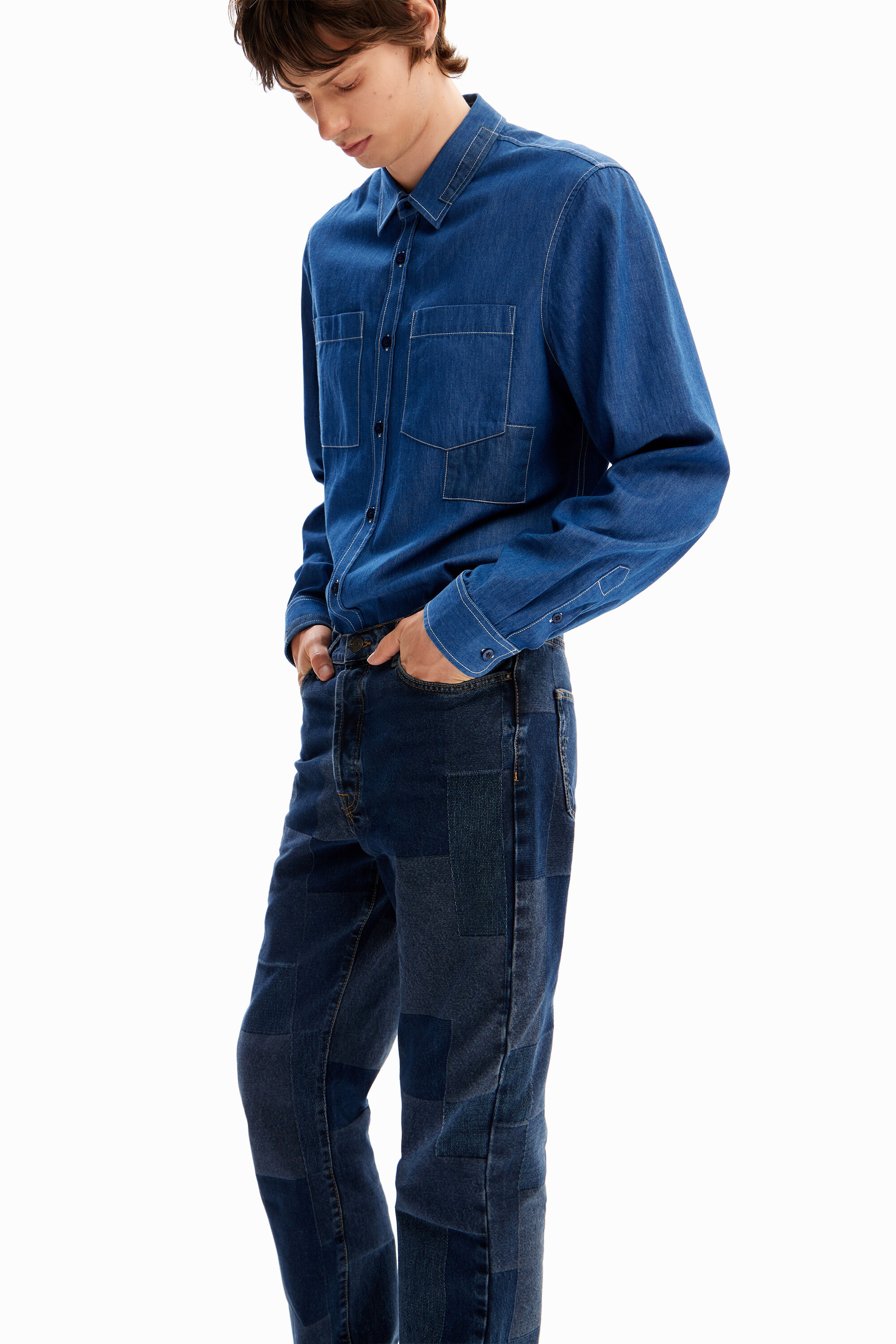 Straight check jeans