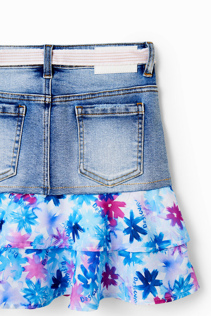 Minifalda vaquera volantes flores | Desigual