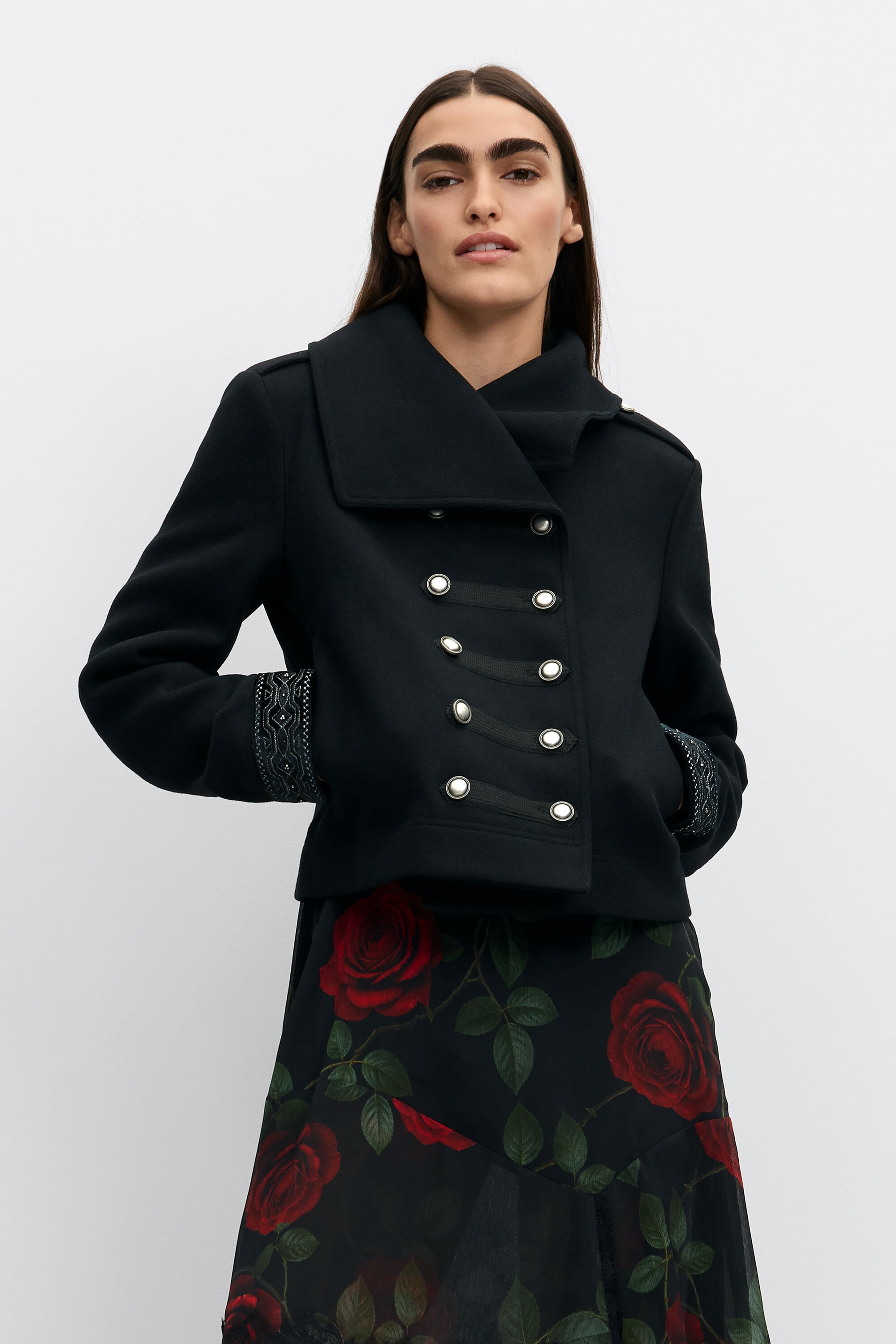 Korte wollen mantel - BLACK - M