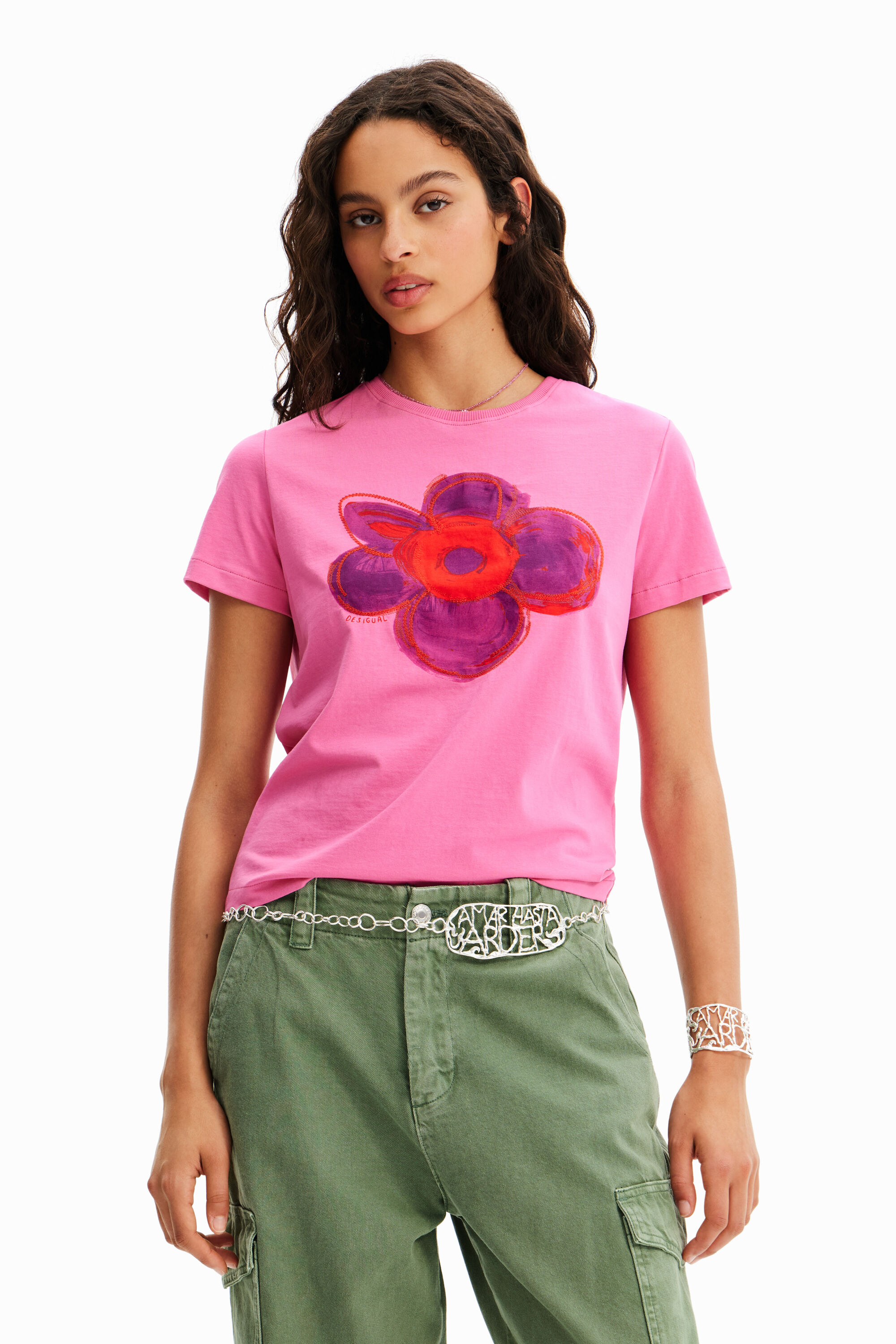 Desigual T-shirt met bloemenillustratie - RED