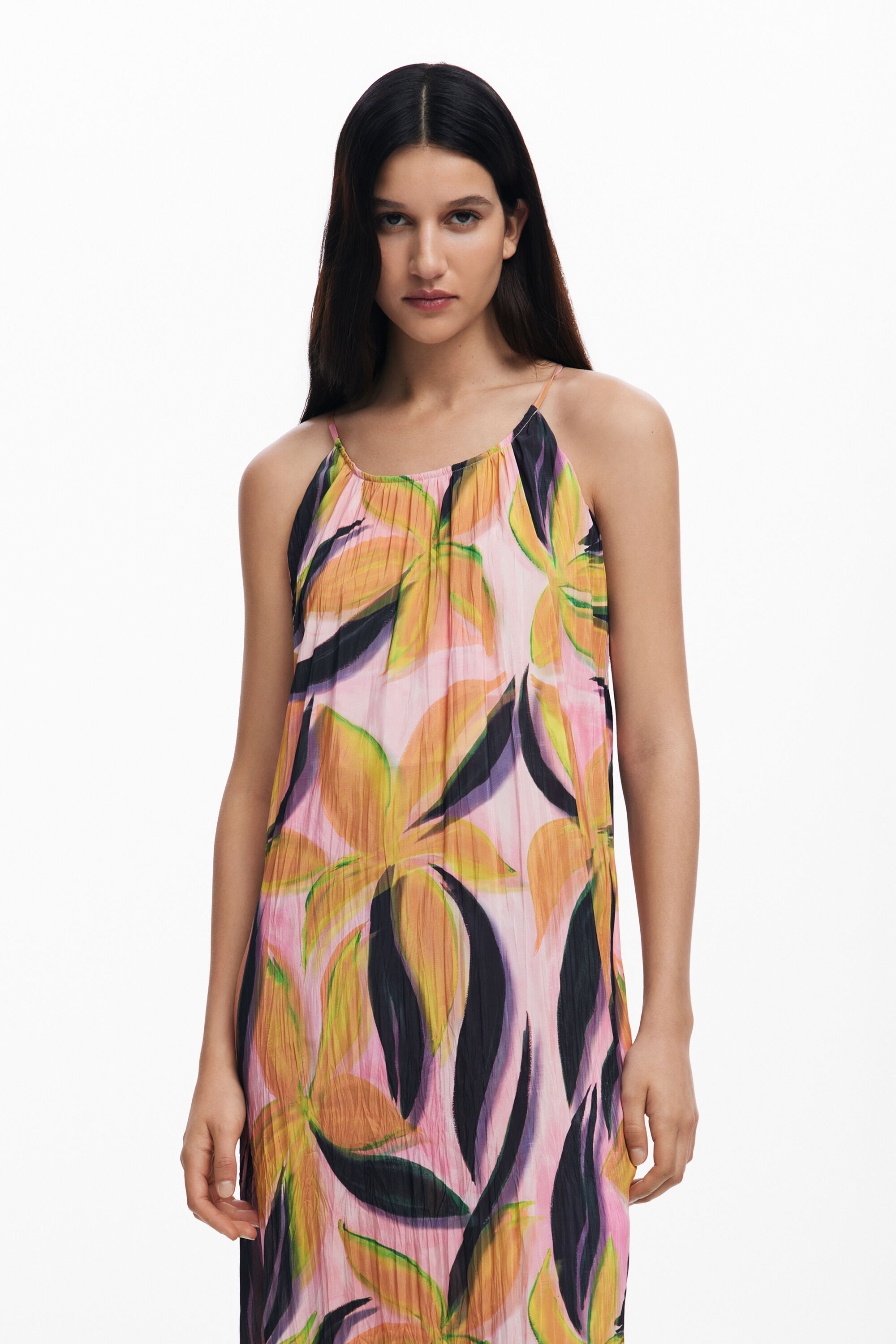 Desigual Floral Crinkled Midi Sundress In Red