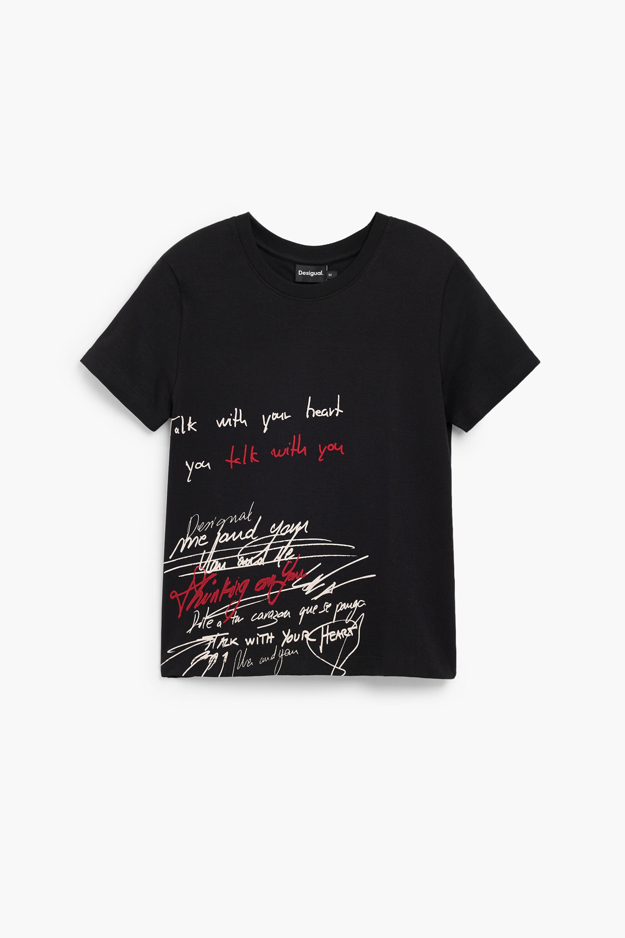 Desigual, CAMISETA MANGA CORTA GARABATOS, Algodon, Negro, XS