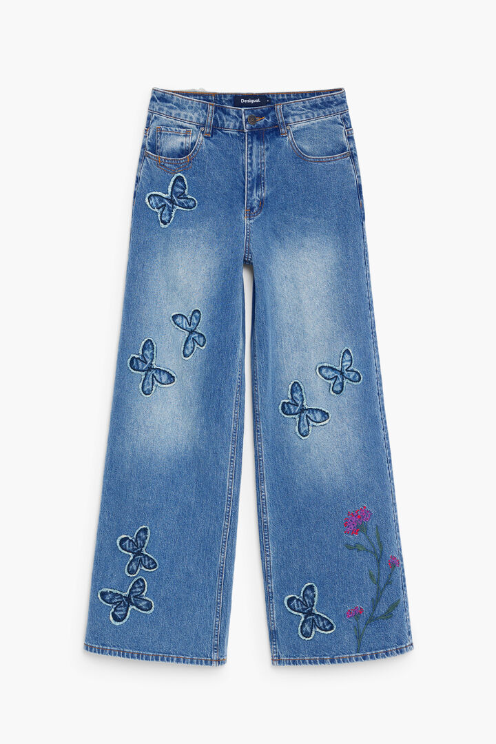 Wide-leg jeans with butterflies