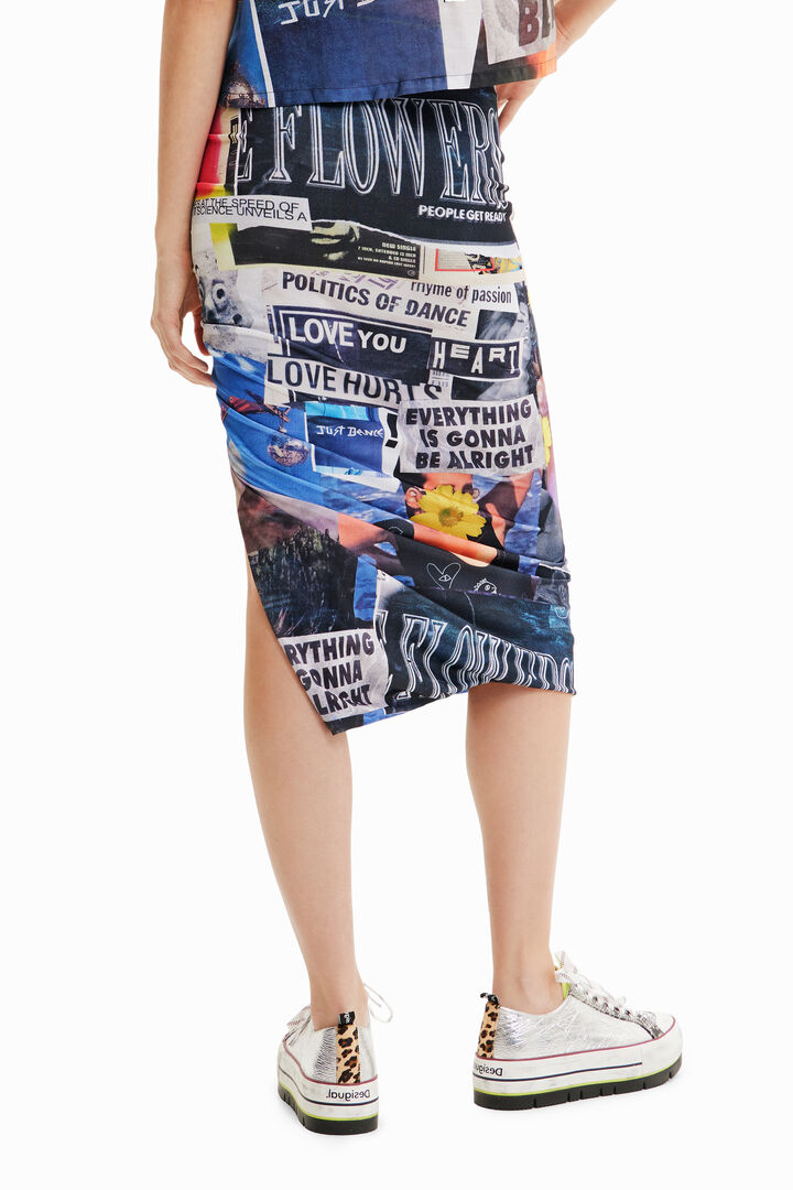 Faldilla midi slim frunzida collage | Desigual