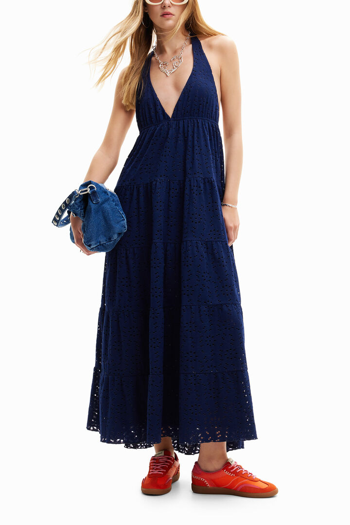 Long plunging halter dress | Desigual