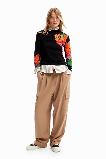 Ribbed floral T-shirt