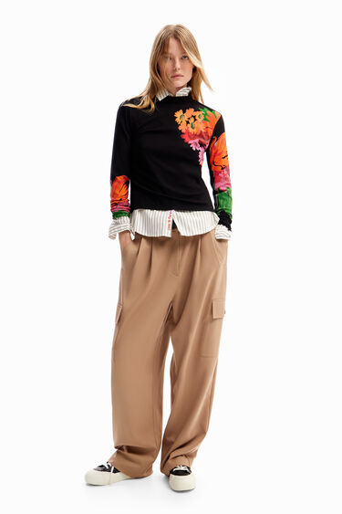 Camiseta canalé flores | Desigual