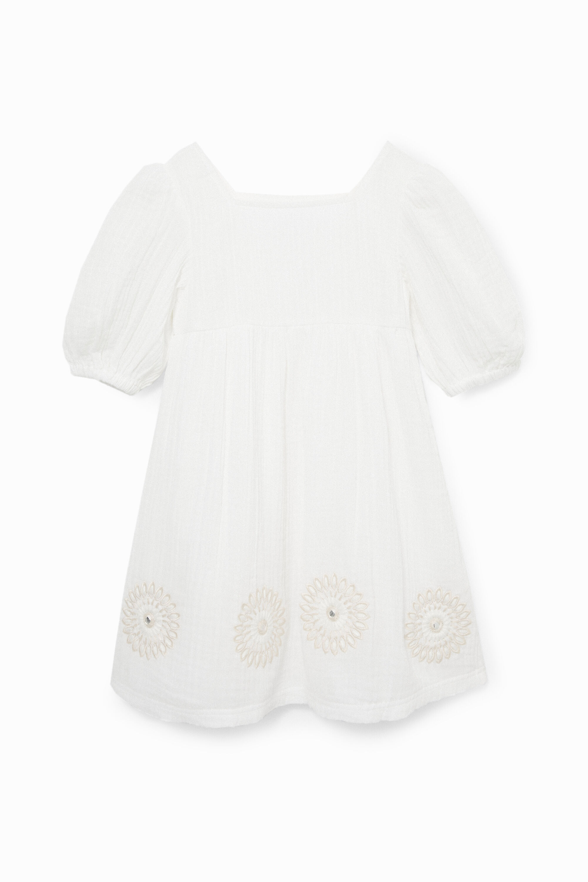 Three-quarter sleeve white dress - WHITE - 5/6
