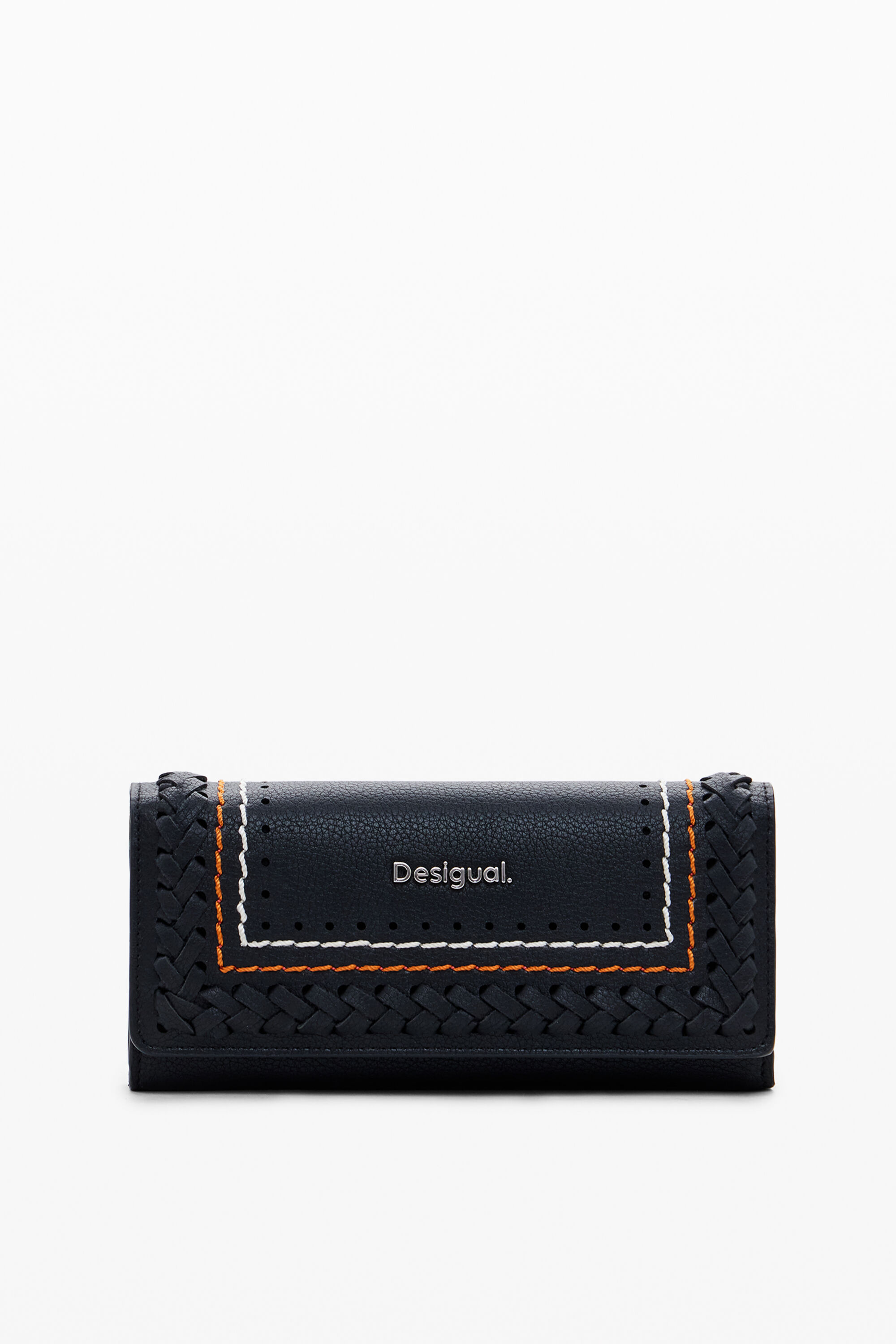 Desigual Braided Wallet With Topstitching In Black