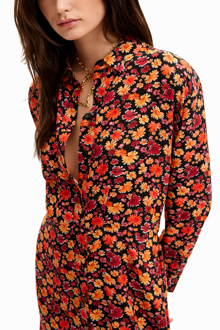 Vestido corto camisero flores | Desigual