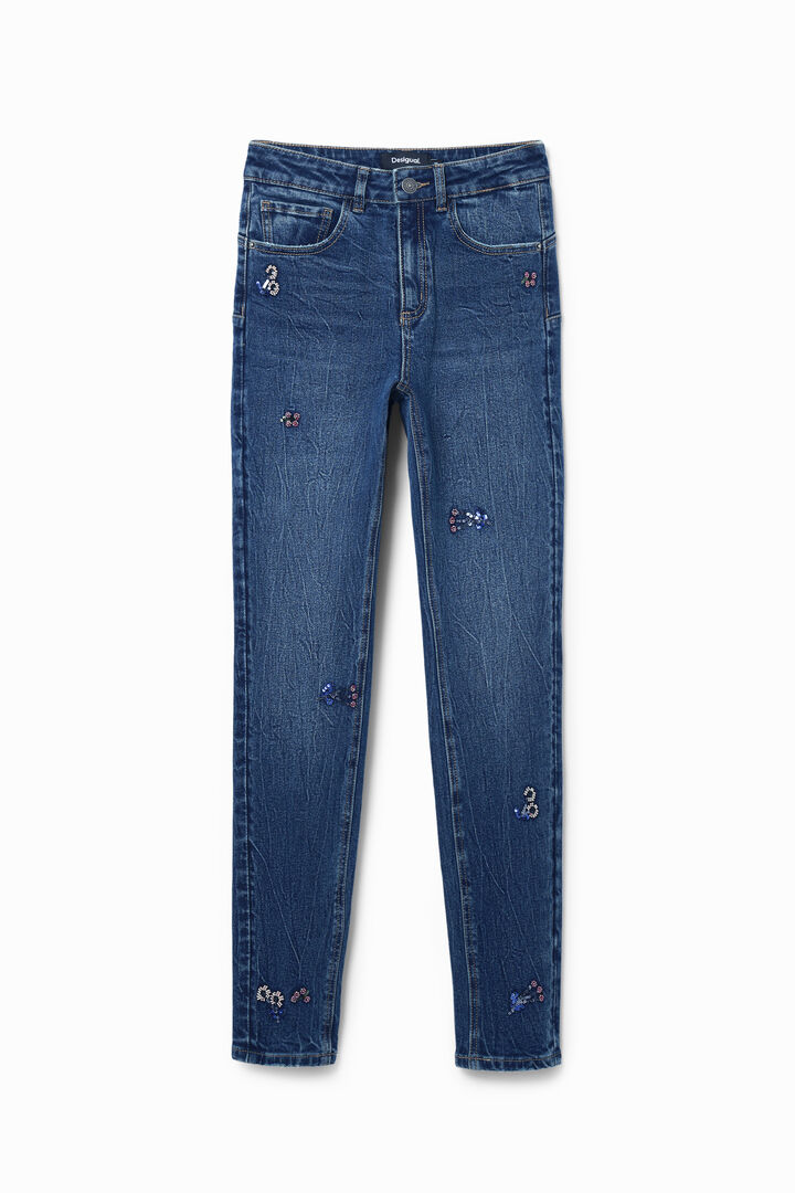 Ozke jeans hlače z ble&scaron;čečimi rožicami | Desigual