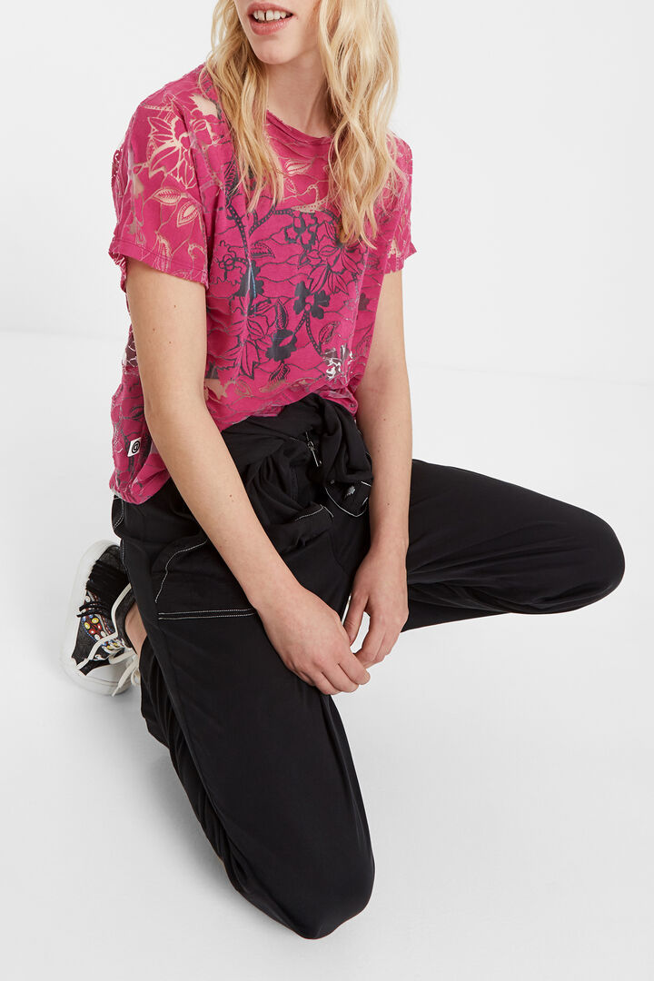 Floral T-shirt in devoré and transparencies | Desigual