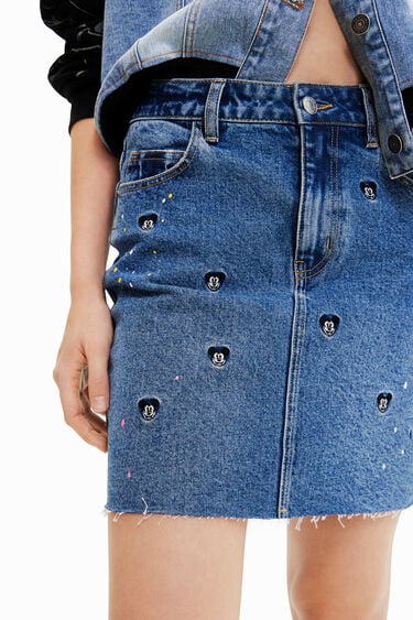 חצאית מיני ג'ינס עם הדפס מיקי מאוס לנשים | Desigual