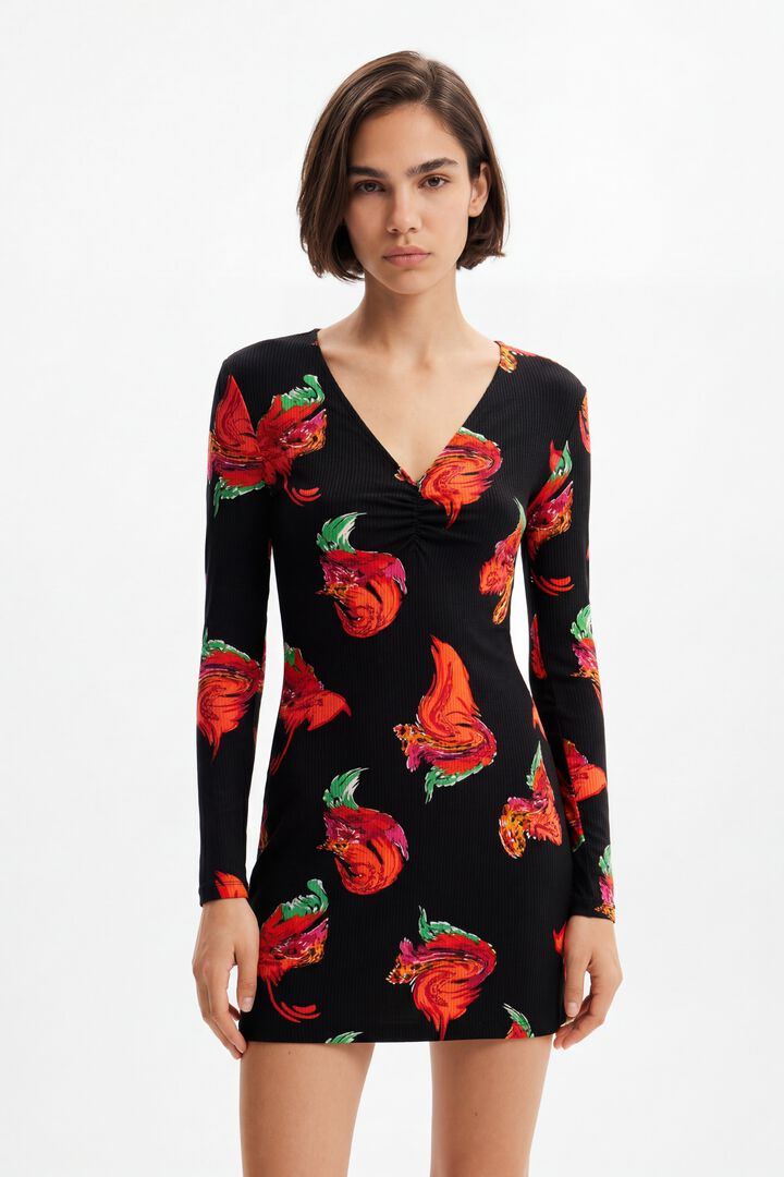 Vestido mini canal&eacute; flores | Desigual