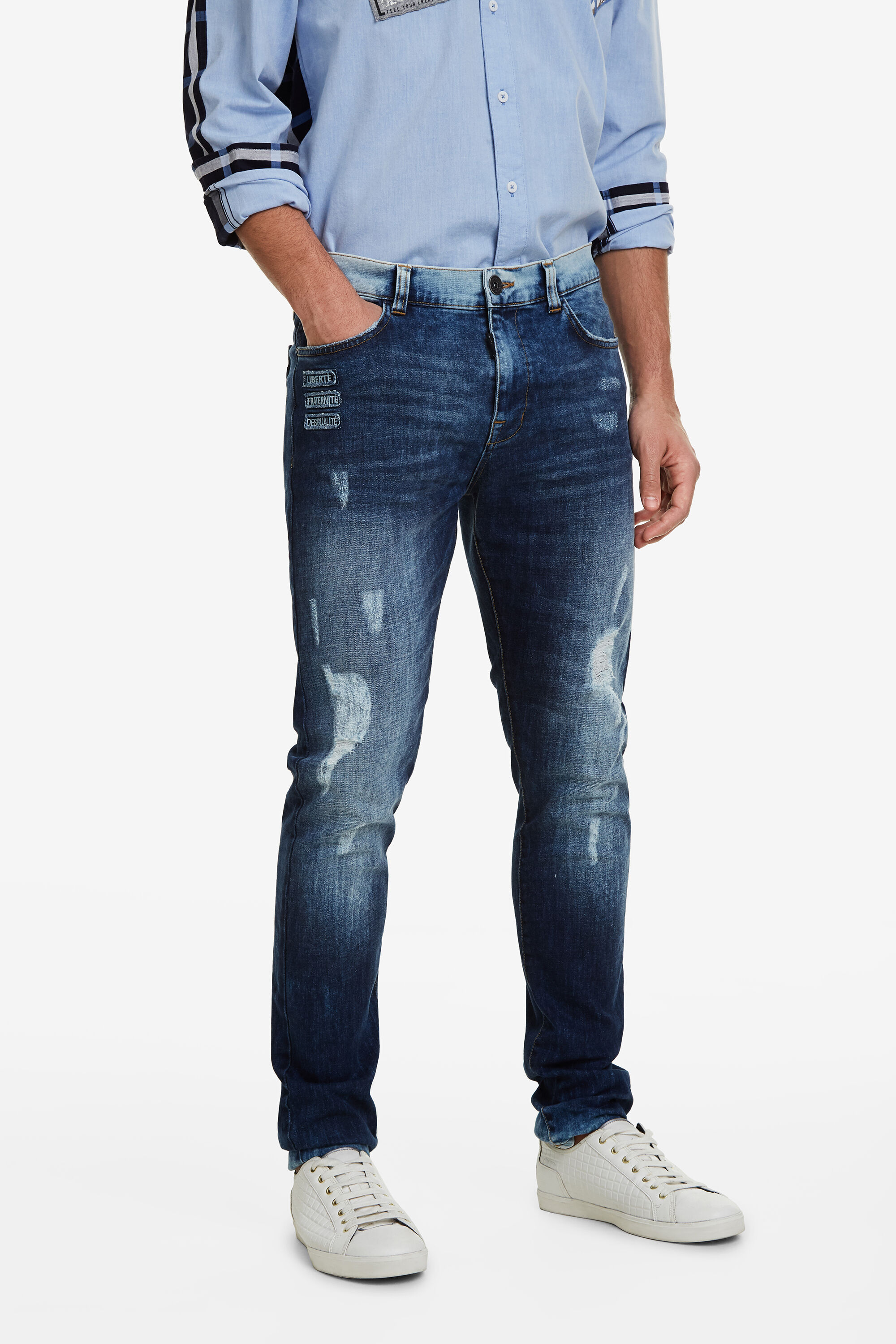 Faded denim jeans