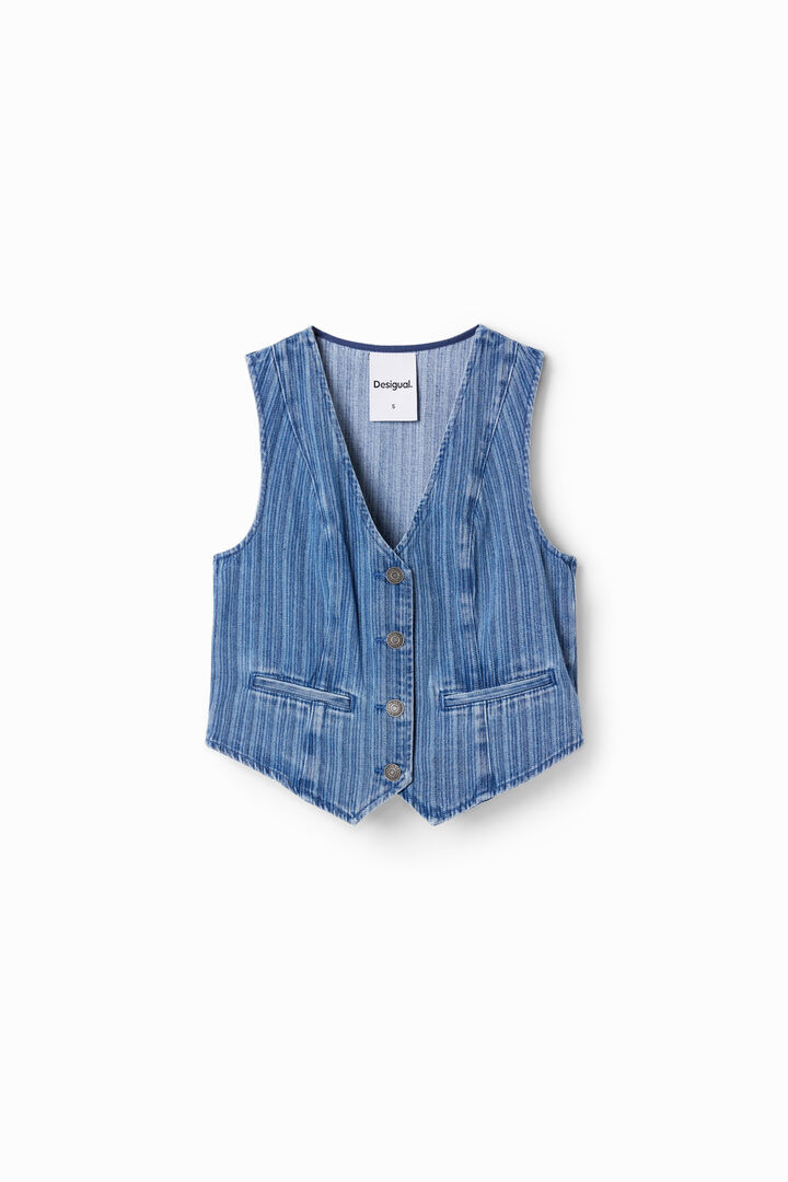 Chaleco denim de rayas con cierre de botón | Desigual