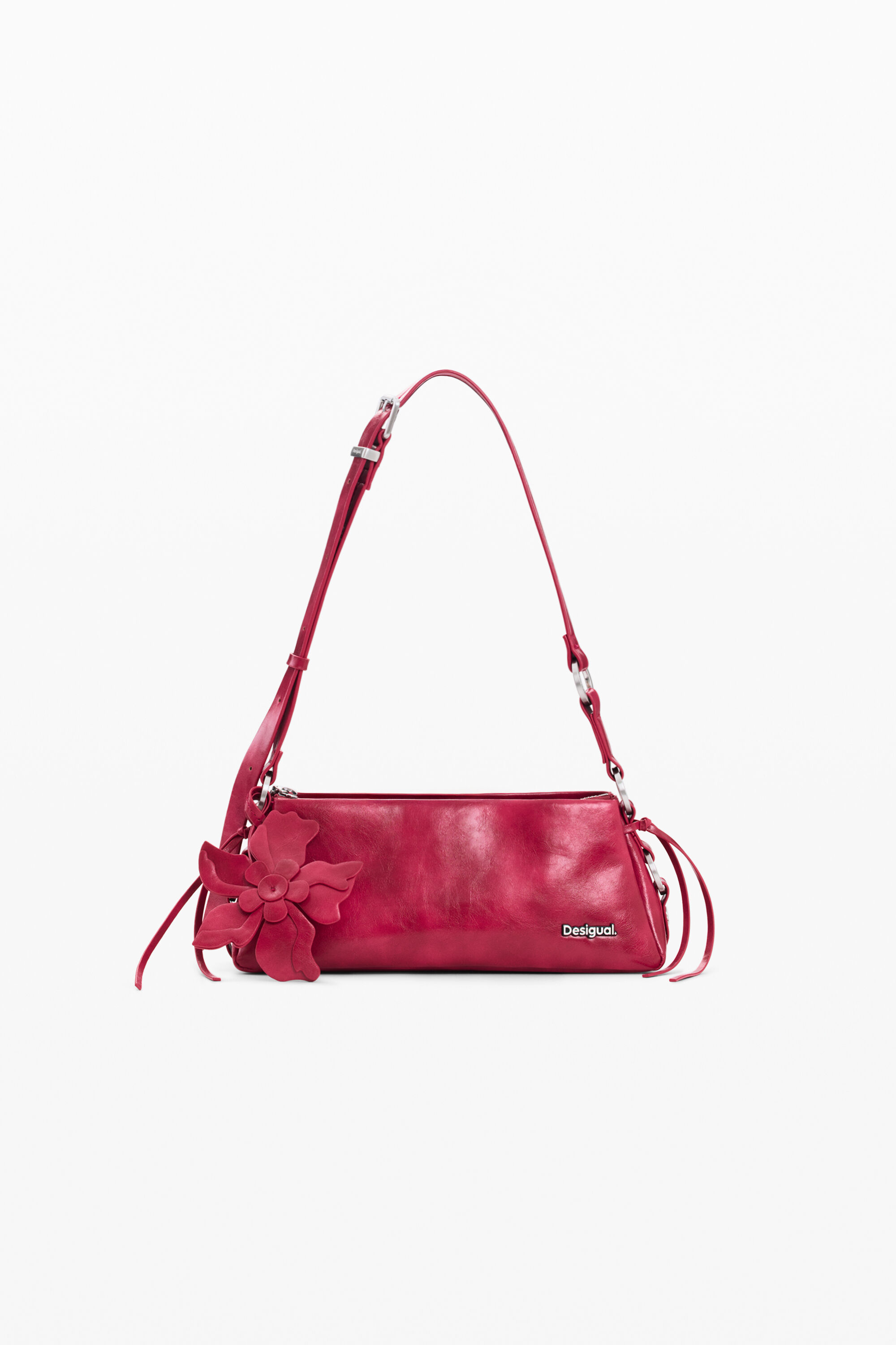 Desigual, Mittelgroße tasche mit lederoptik und charm, Polyurethan, Rot, U