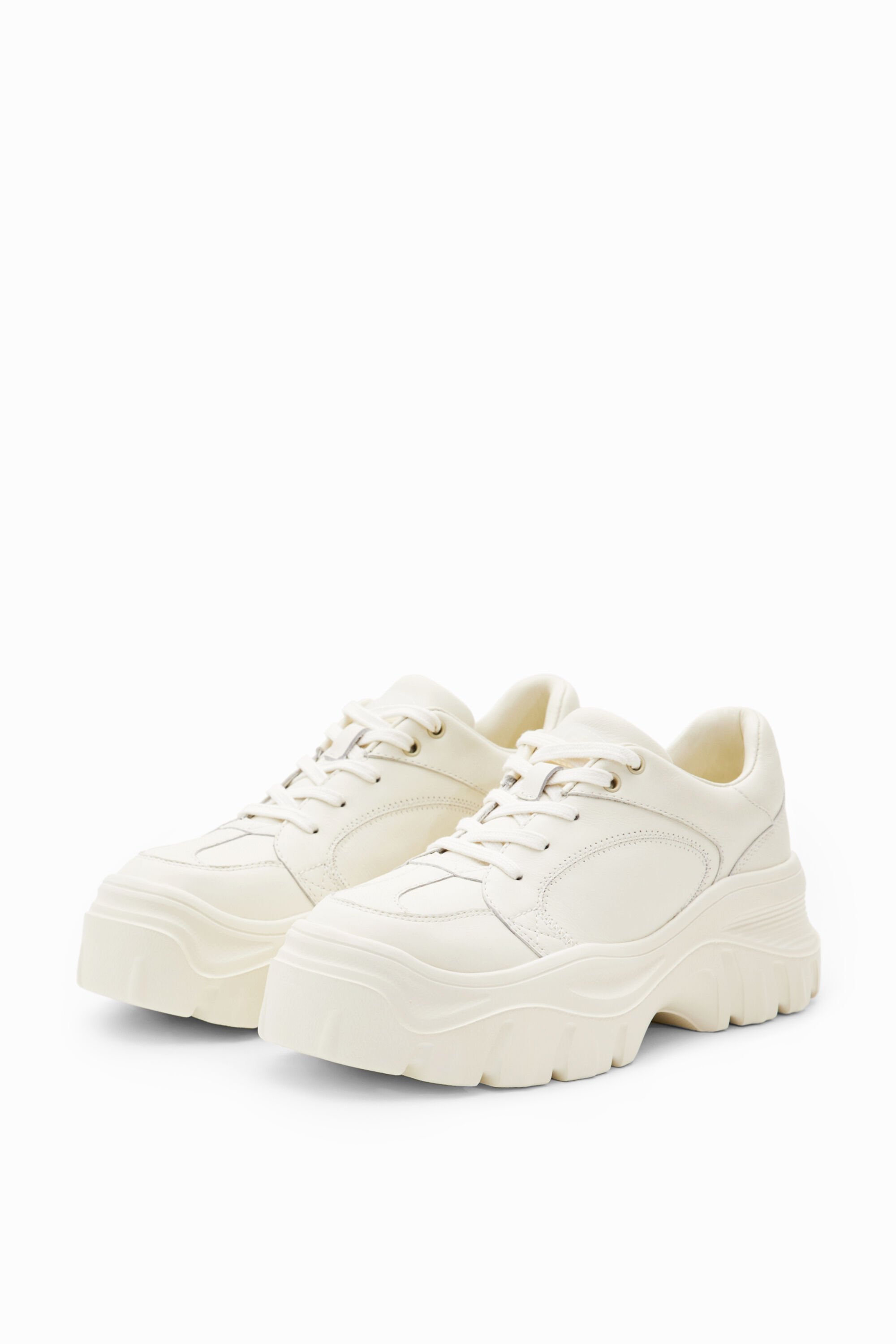 Chunky leather sneakers - WHITE - 37