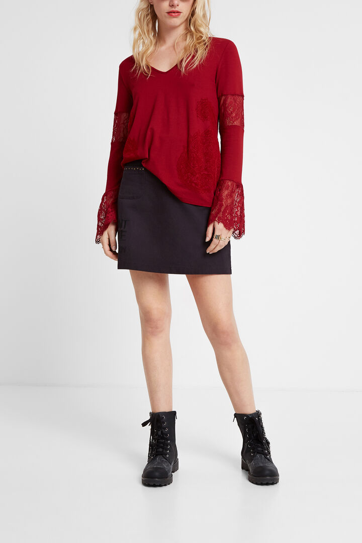 T-shirt dentelle fleuri | Desigual