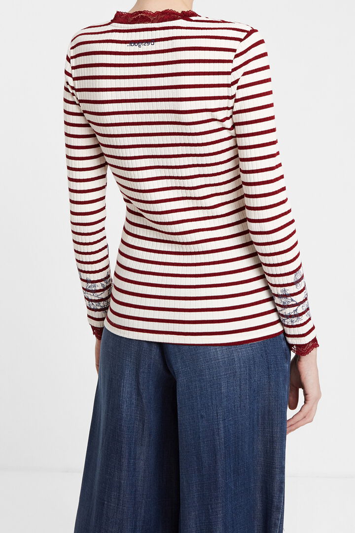 Blumiges Shirt mit Streifen und Spitze | Desigual