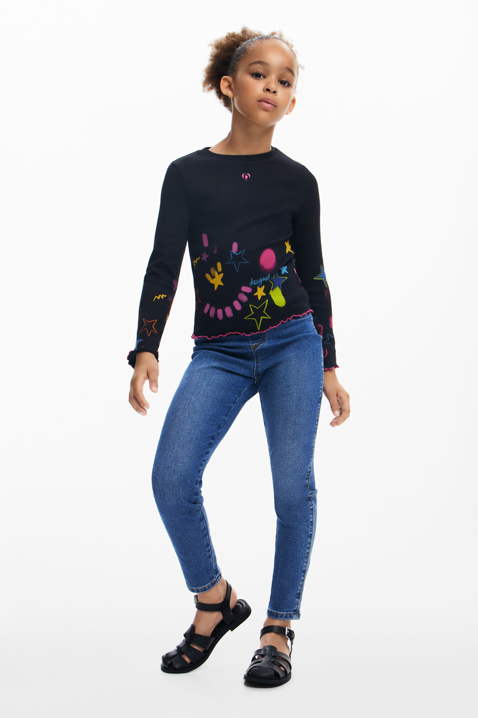 Rib T-shirt with neon designs