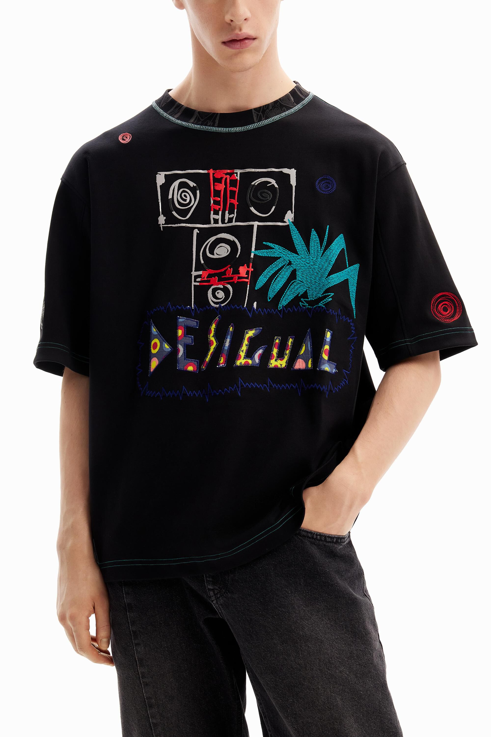 トップス Desigual border & letter design t-shirt Short-sleeve T-shirt with letters Women's I Desigual.com