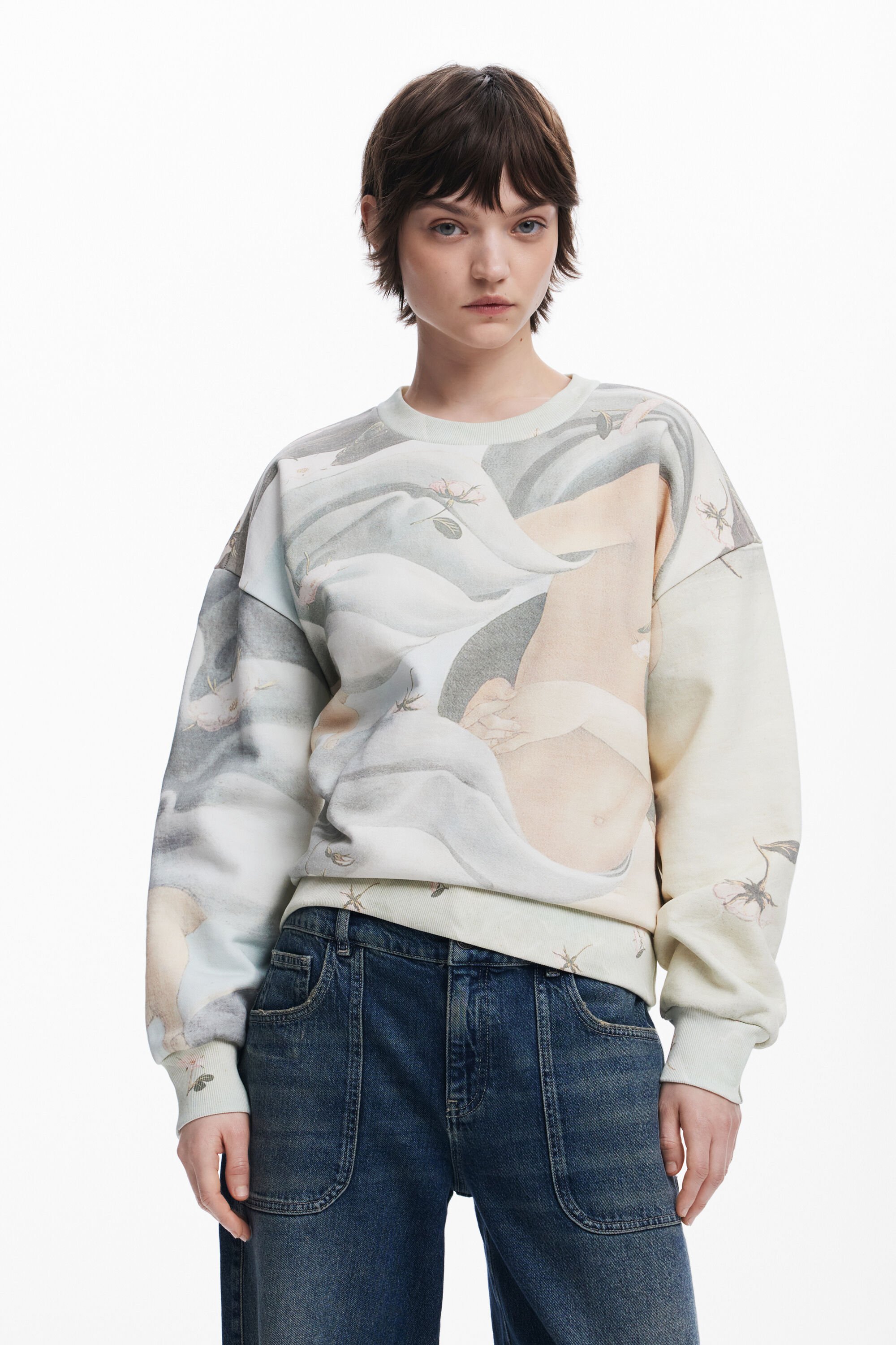 Arty print sweatshirt - WHITE - S