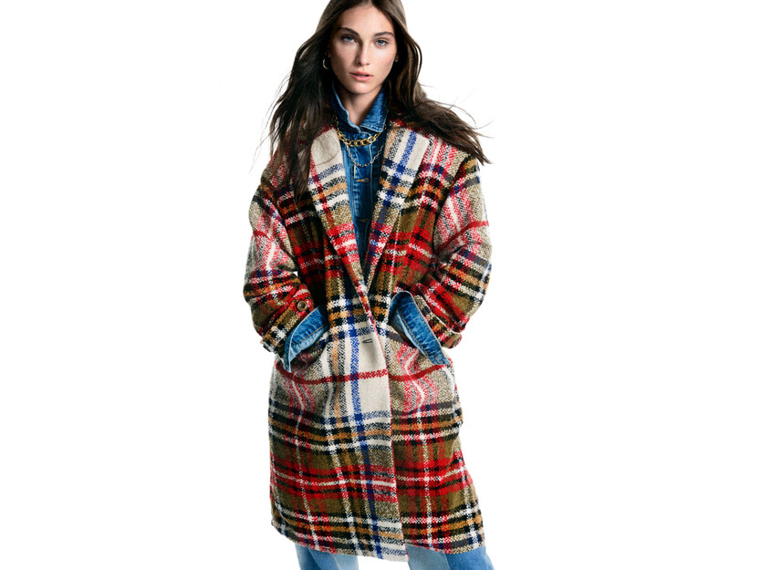Long tartan wool coat