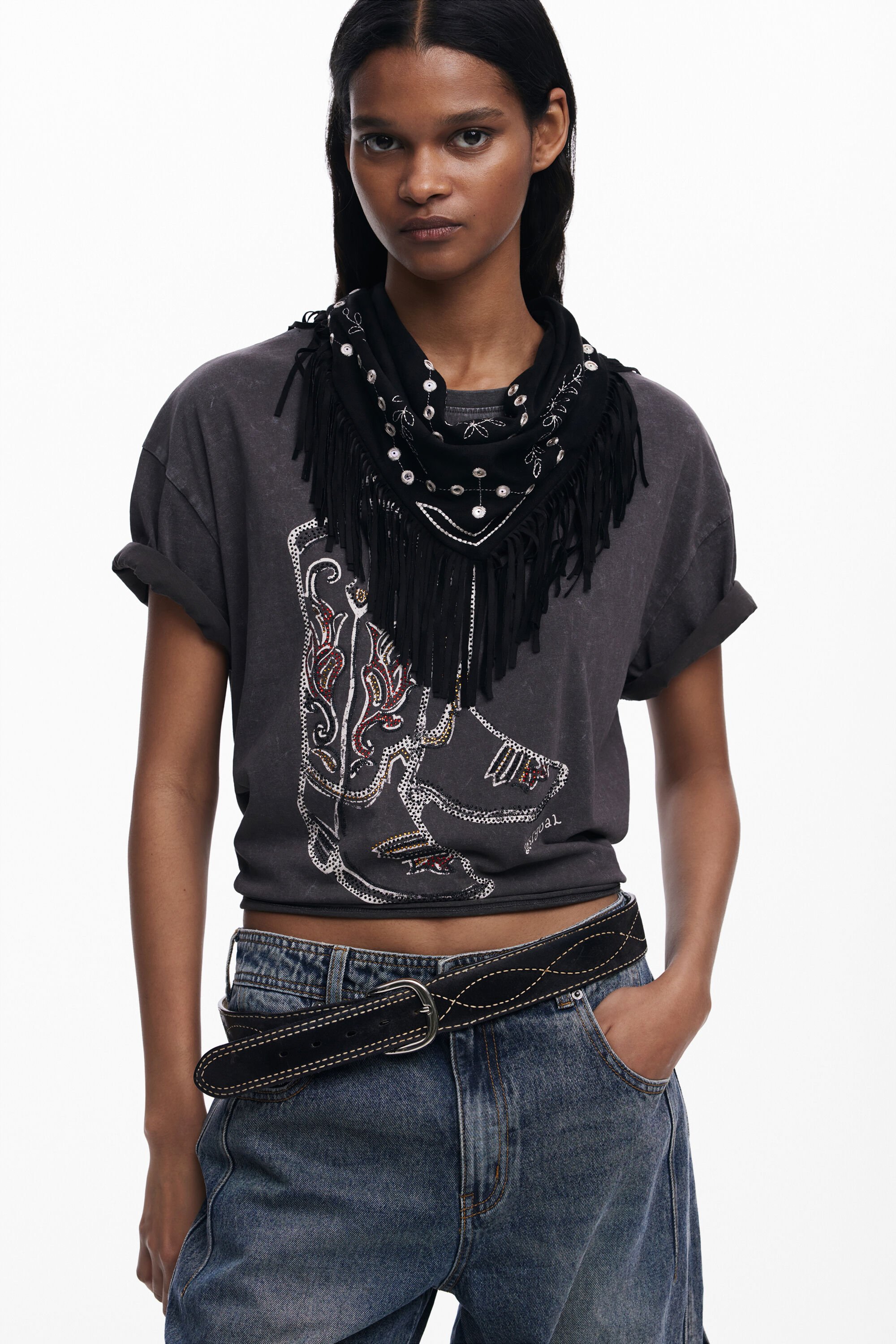 Desigual Foulard triangolare con frange