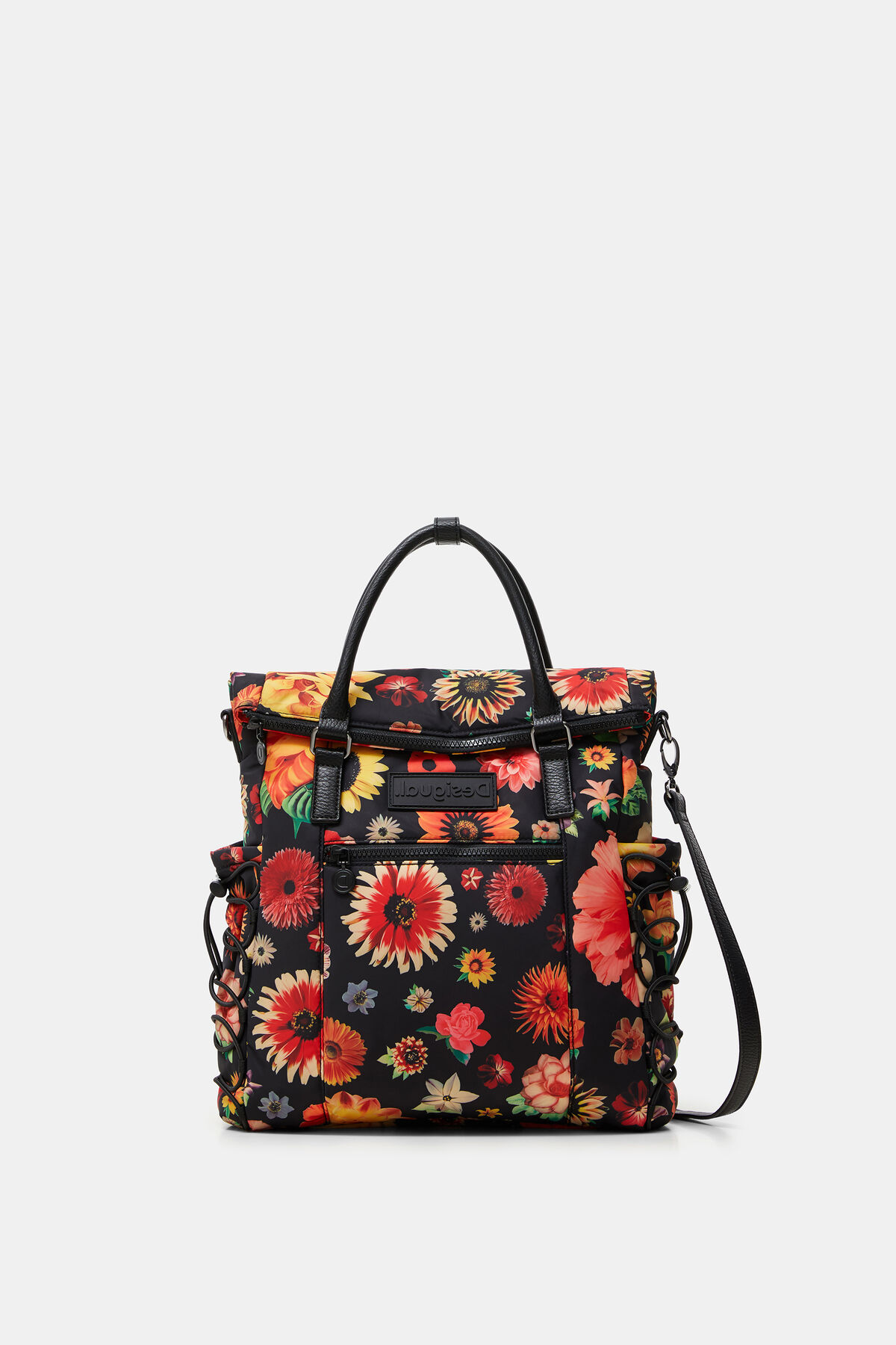 Zaino Piccolo Desigual, Motivo Floreale, In Poliuretano, Tasche Multiple