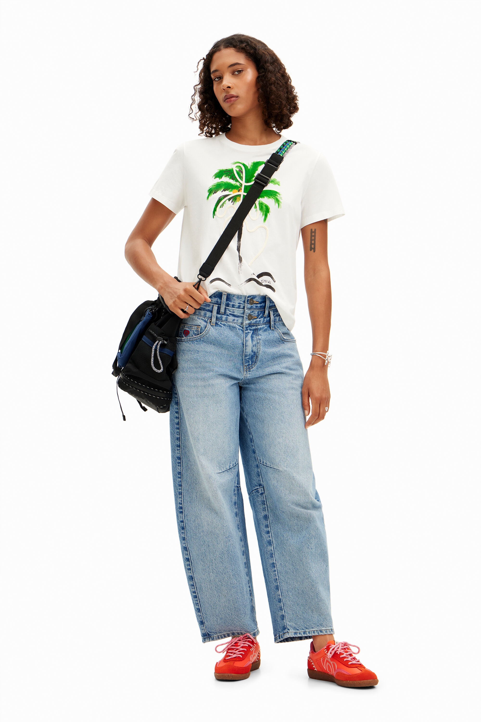 Shop Desigual Hand-painted Palm Tree T-shirt In White