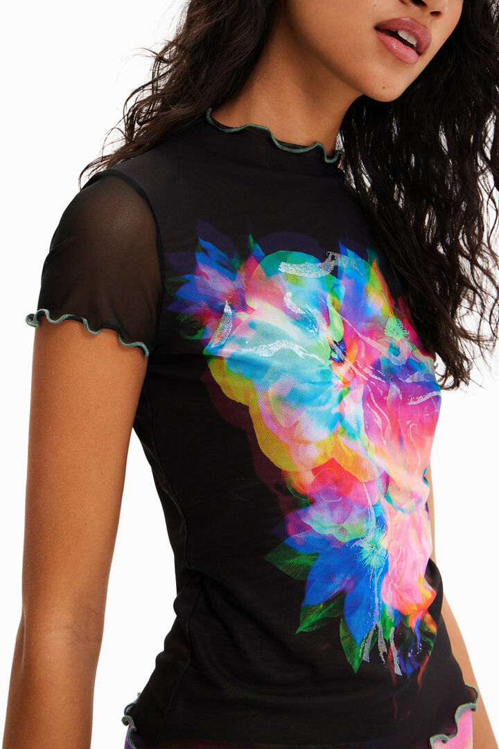 Tulle slim floral T-shirt | Desigual