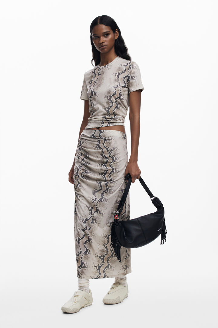 Medium leather fringe bag | Desigual