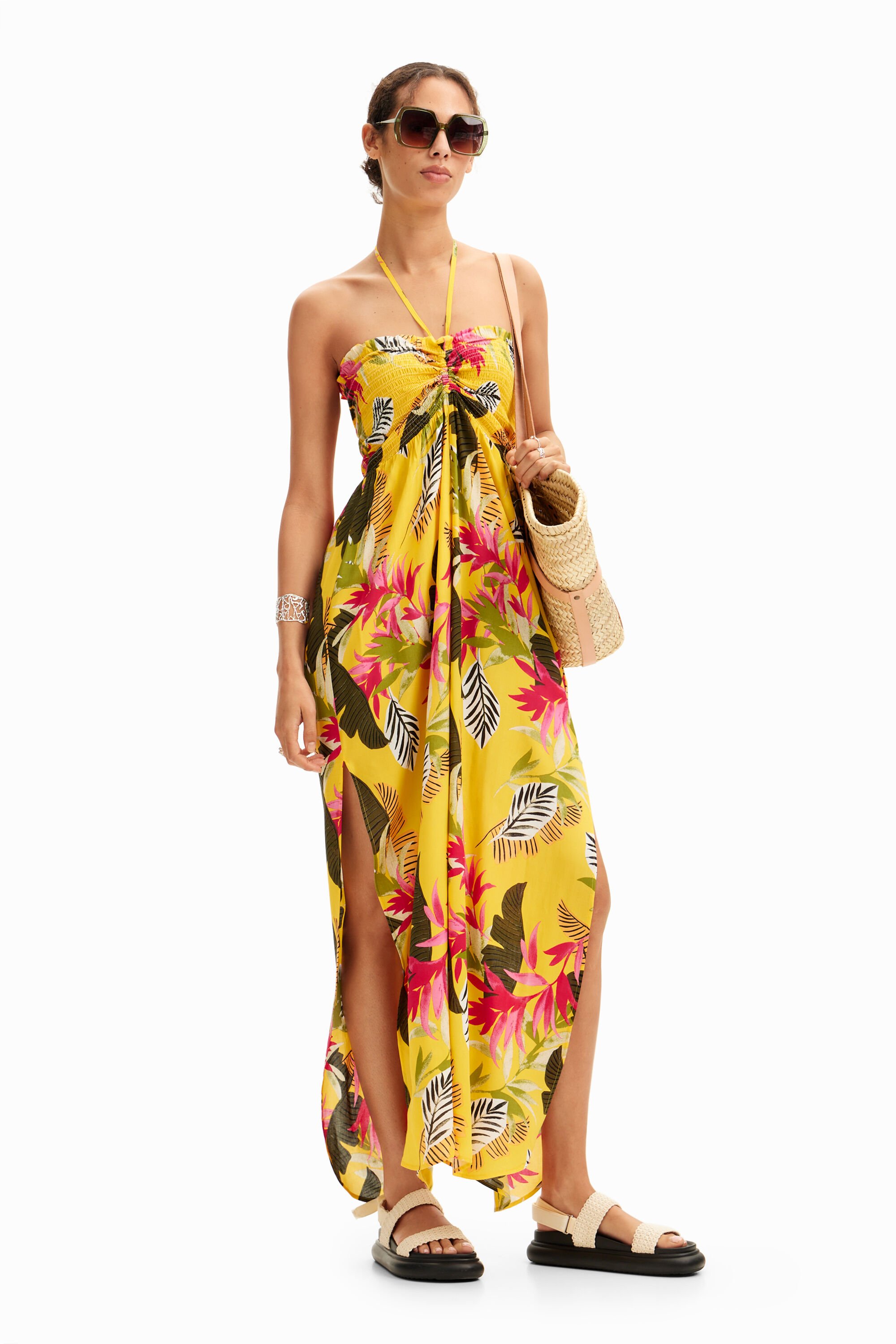 Yellow halter neck jumpsuit sale