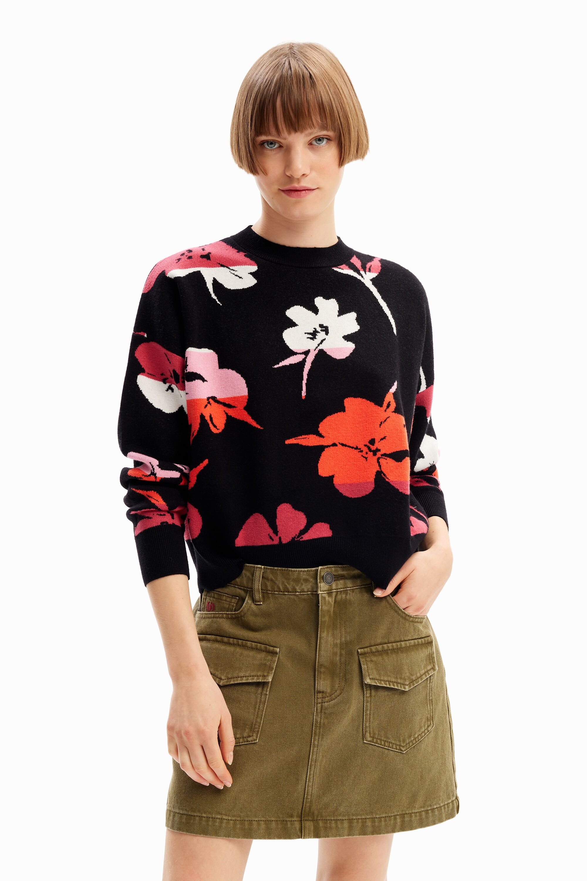 Oversized trui met bloemen