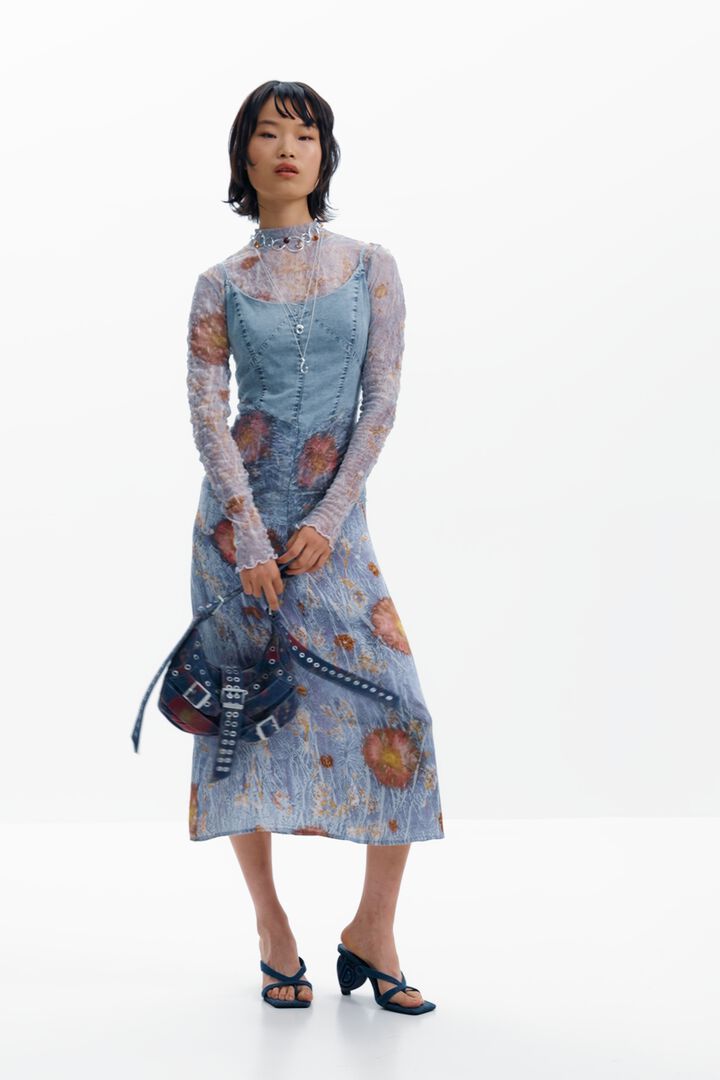 Two-material strappy dress | Desigual