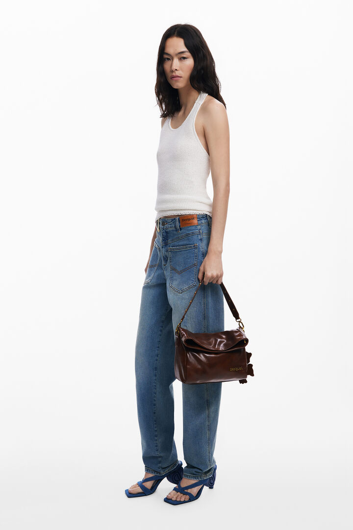Glänzende mittelgroße Tasche mit Blume | Desigual