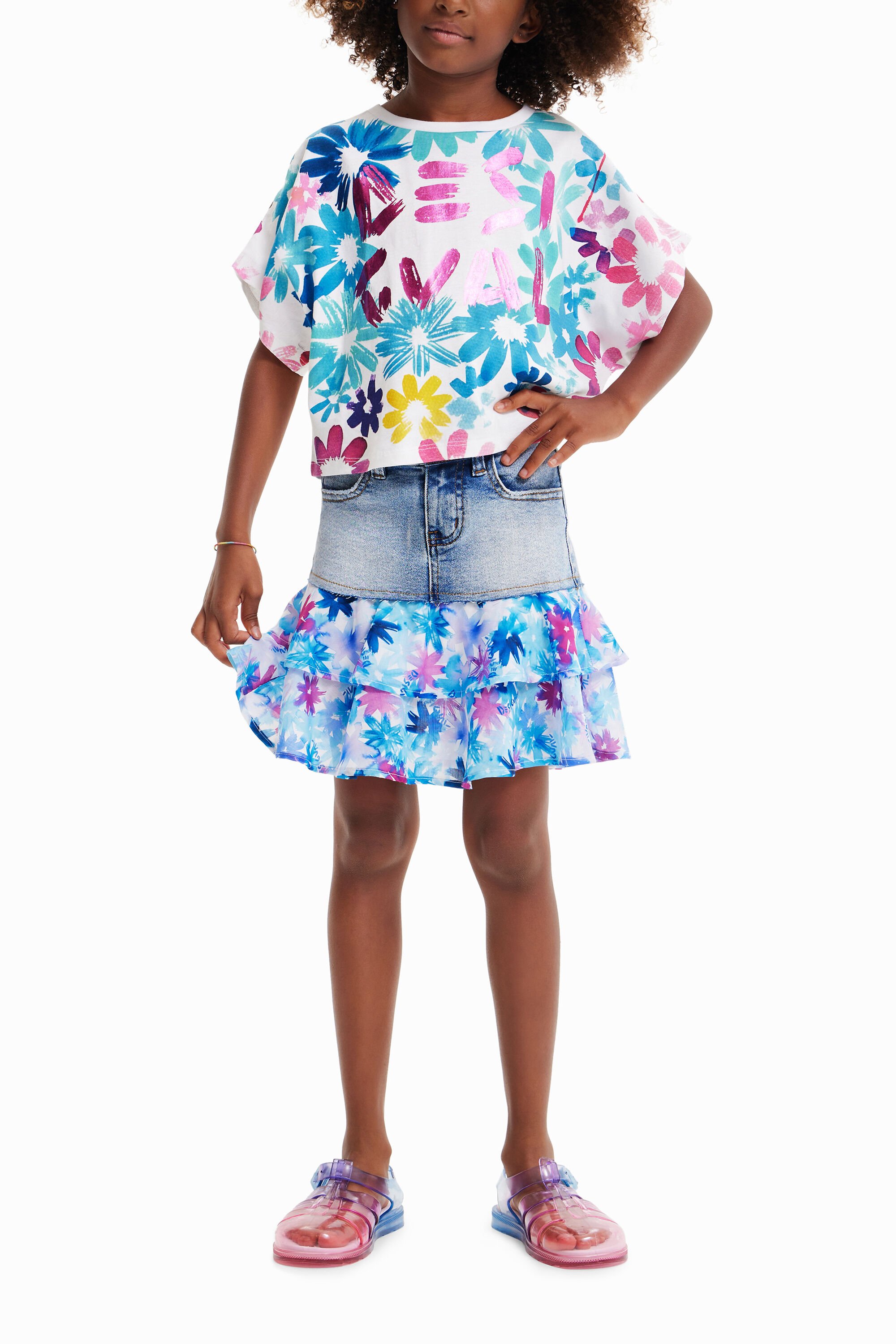 Floral denim on sale mini skirt