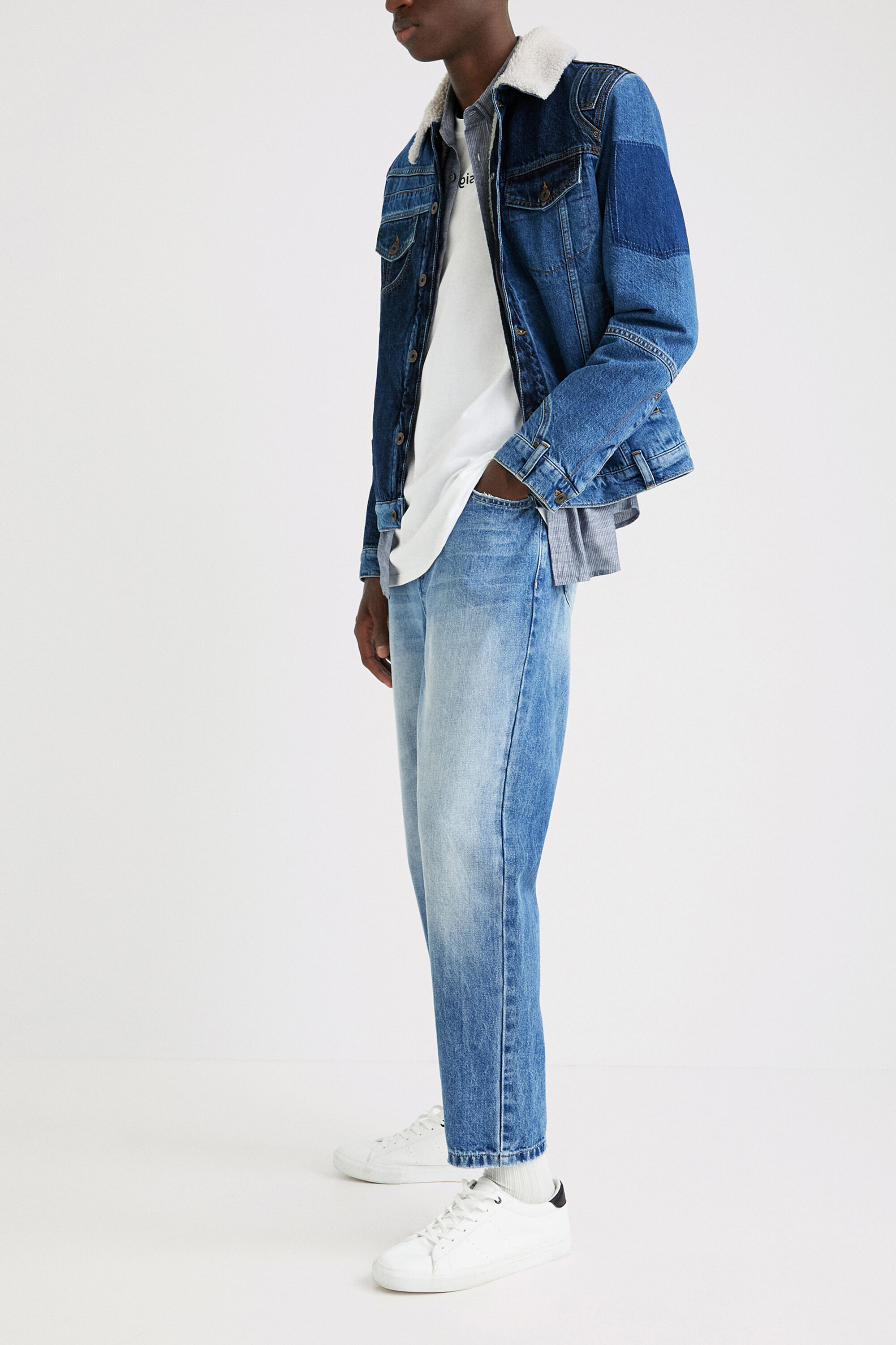 Patchwork baggy trucker jacket best sale