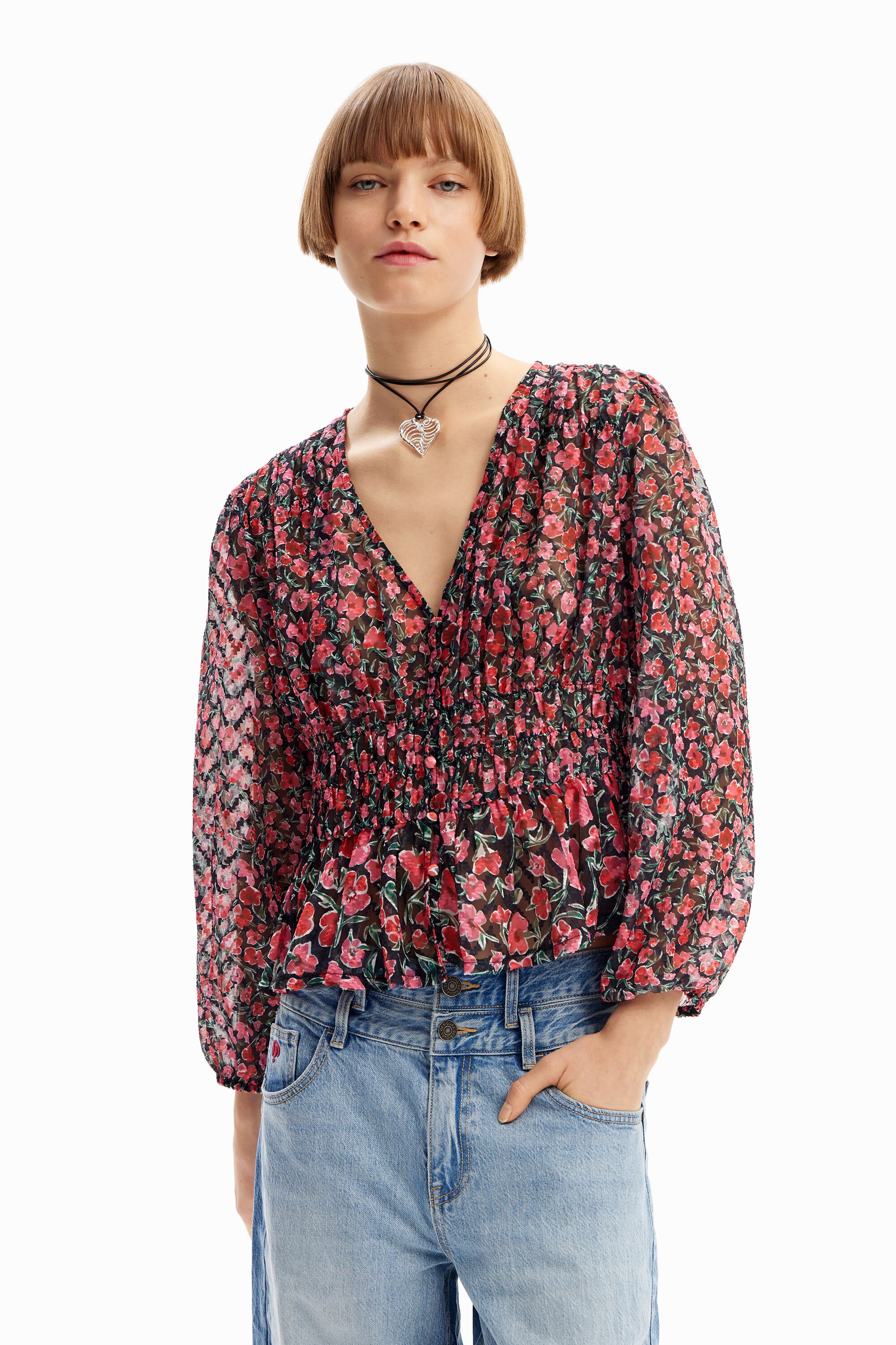 Floral plumetis blouse - BLACK - XS