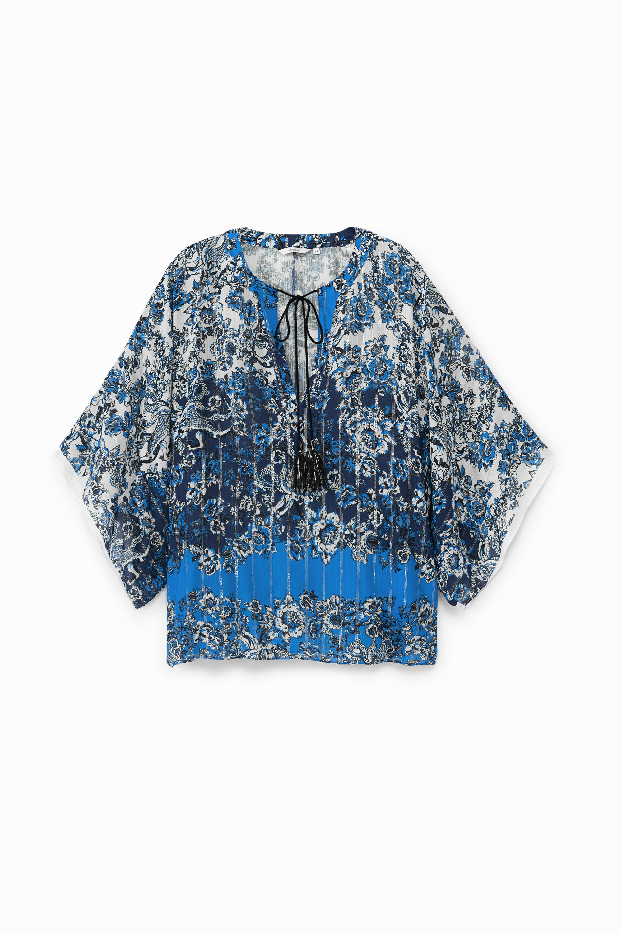 Kimono type blouse with oriental print - BLUE - M