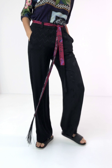 Jacquard trousers with scarf belt | Desigual