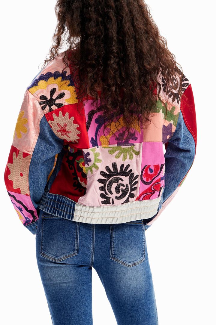 Short patchwork denim jacket