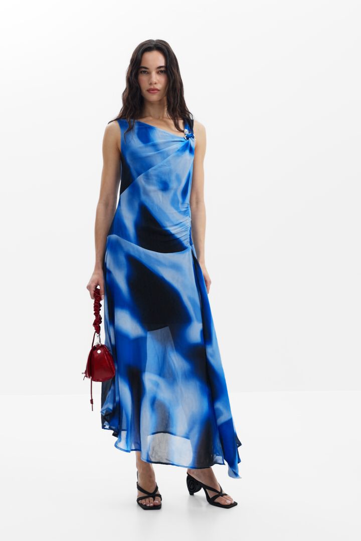 青いアシンメトリーなロングドレス | Desigual
