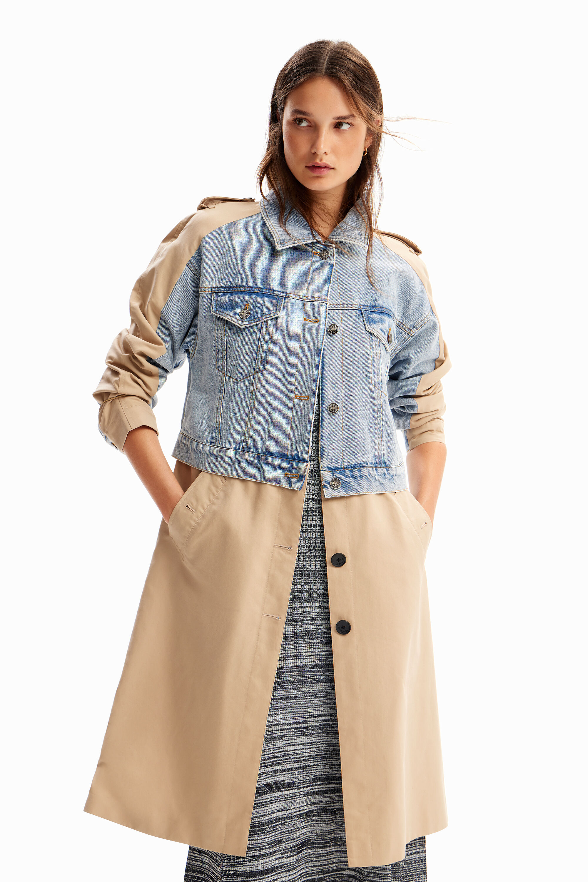 Hybrid denim trench coat - BROWN - S