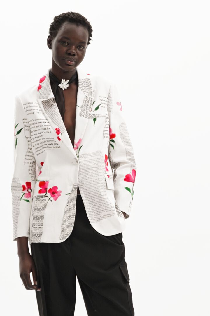 Blazer droit texte fleurs | Desigual