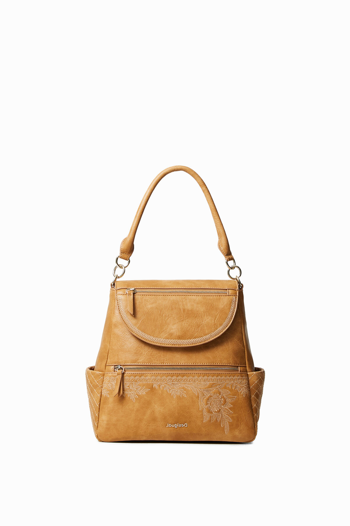 Desigual Tan Embossed Floral Leather Backpack Medium embossed backpack black women main image 2